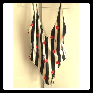 Solid and striped bathing suit